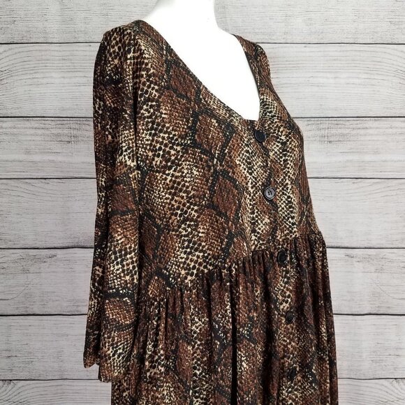 NEW Cotton Emporium Size M Snake Python Print Boho Tunic Dress Babydoll - Picture 7 of 8